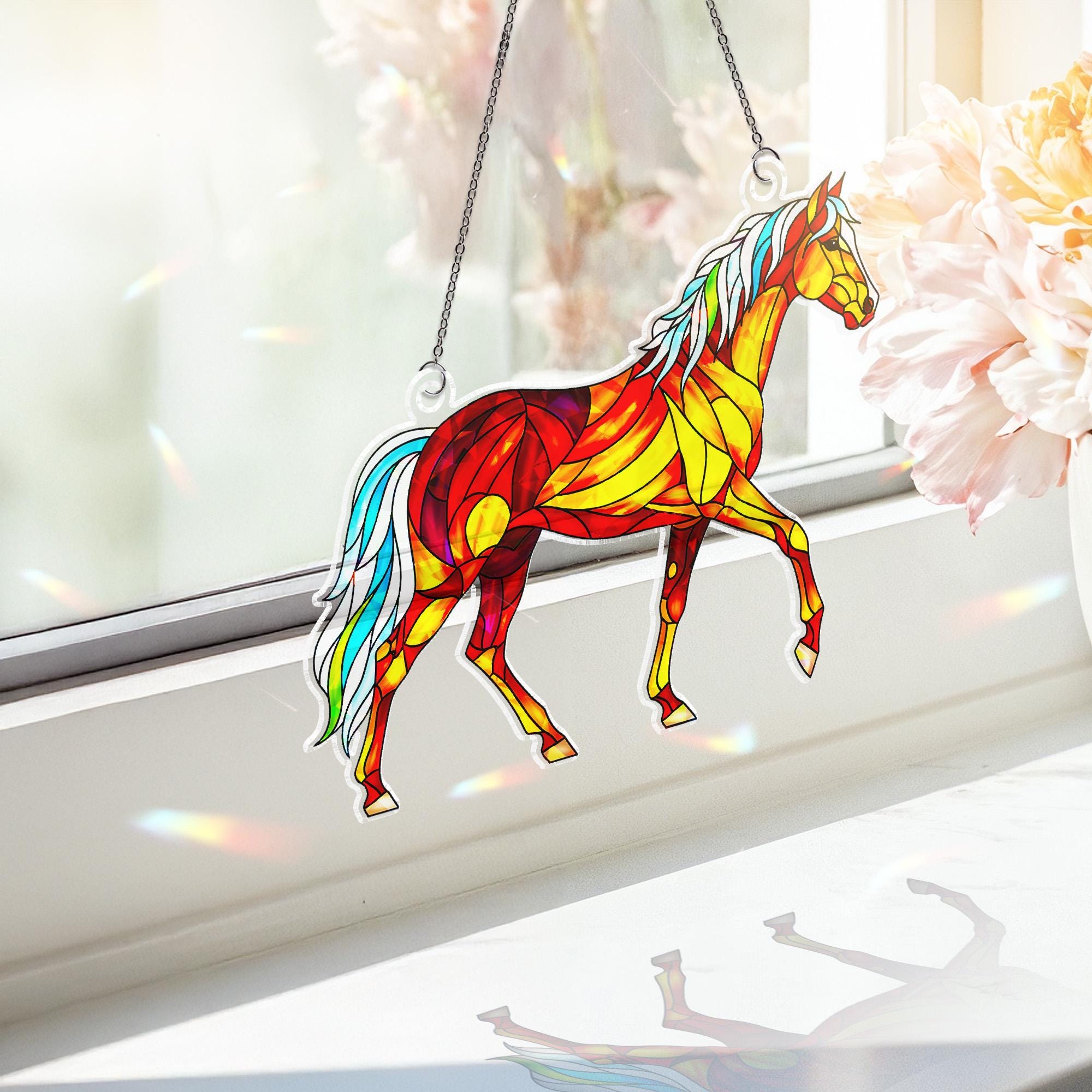 Holographic Horse Window Hanging: Shimmering Equestrian Decor