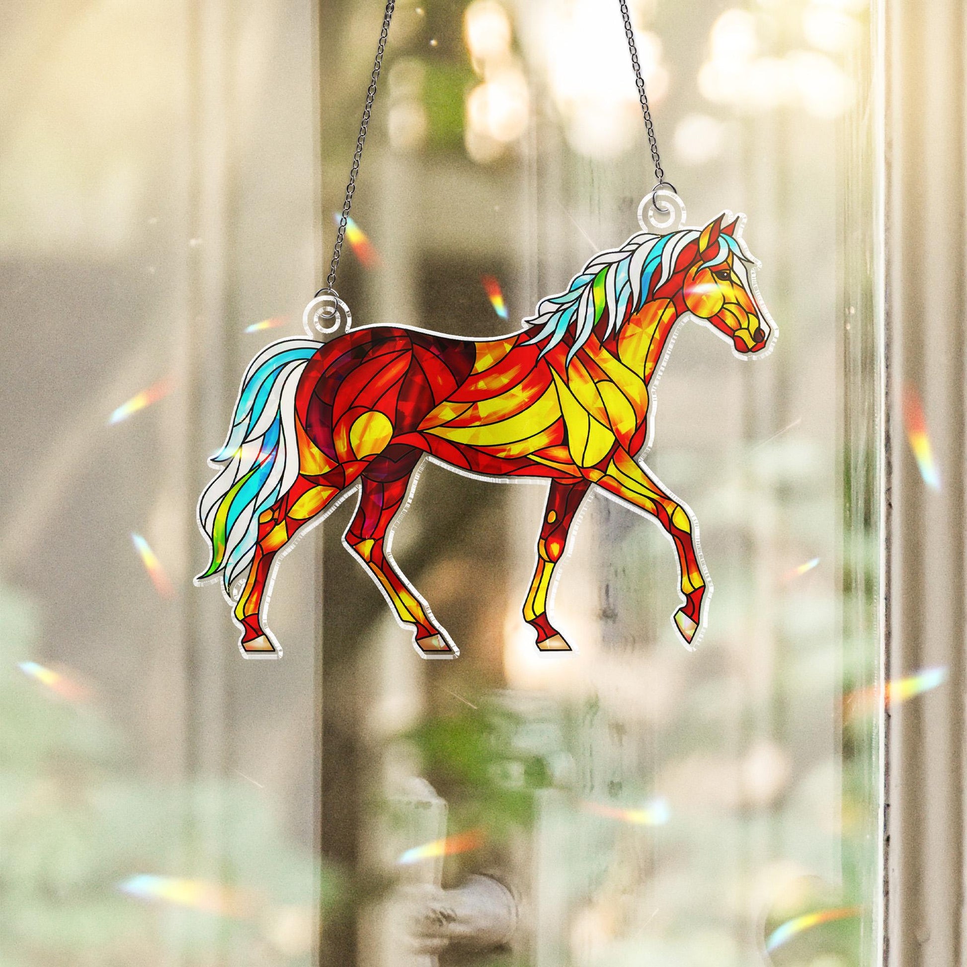 Holographic Horse Window Hanging: Shimmering Equestrian Decor