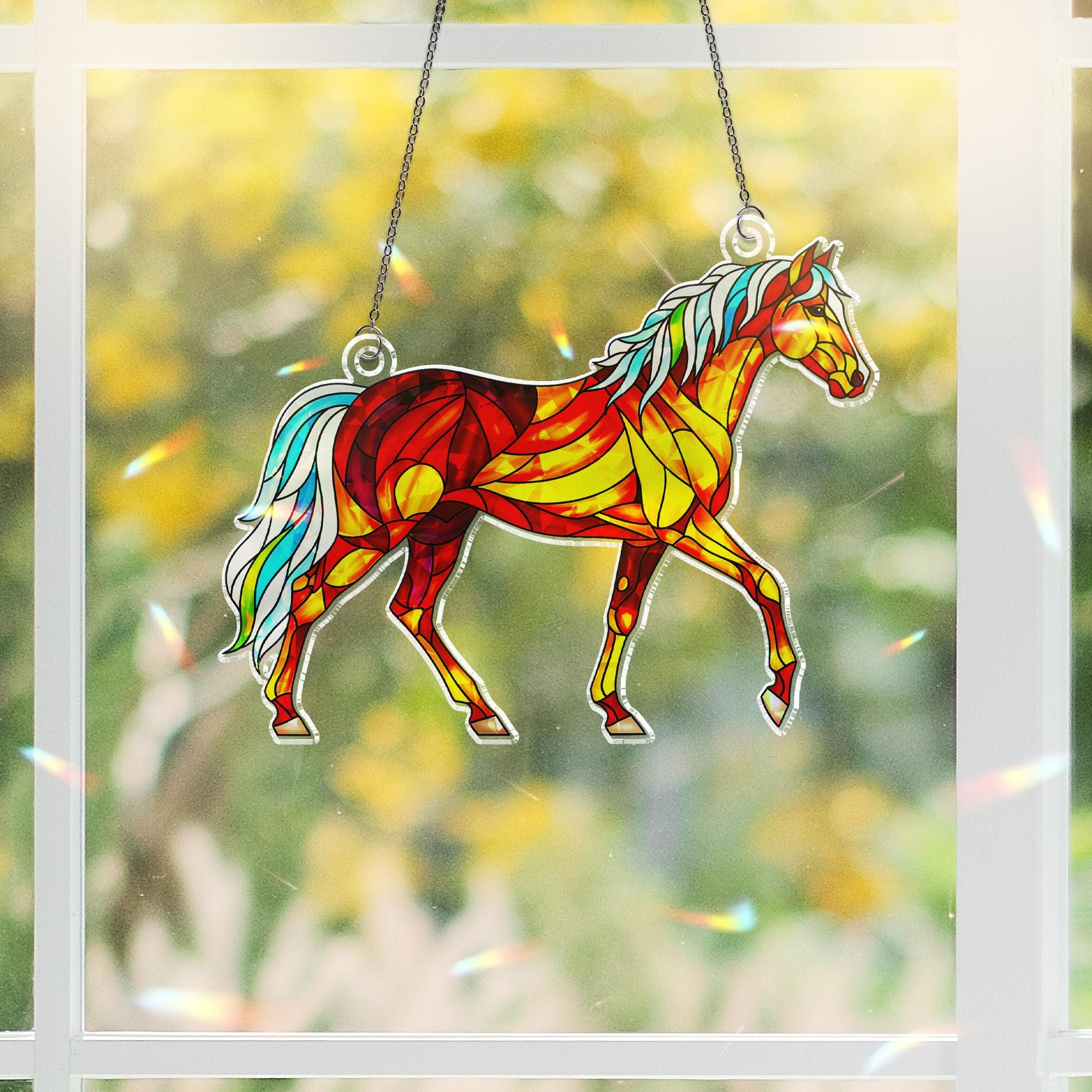 Holographic Horse Window Hanging: Shimmering Equestrian Decor