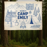 Personalized Camp Tapestry: Boho Mountain Decor, Custom Welcome Sign