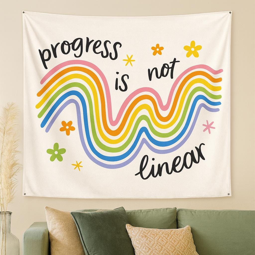 Motivational Tapestry – Rainbow Quote Wall Hanging Progress Is Not Linear