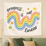 Motivational Tapestry – Rainbow Quote Wall Hanging Progress Is Not Linear