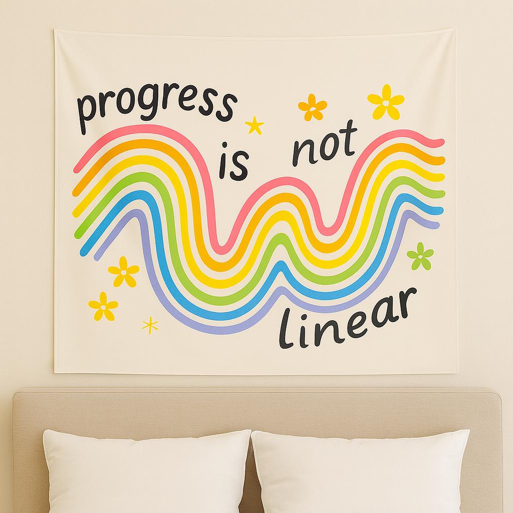 Motivational Tapestry – Rainbow Quote Wall Hanging Progress Is Not Linear