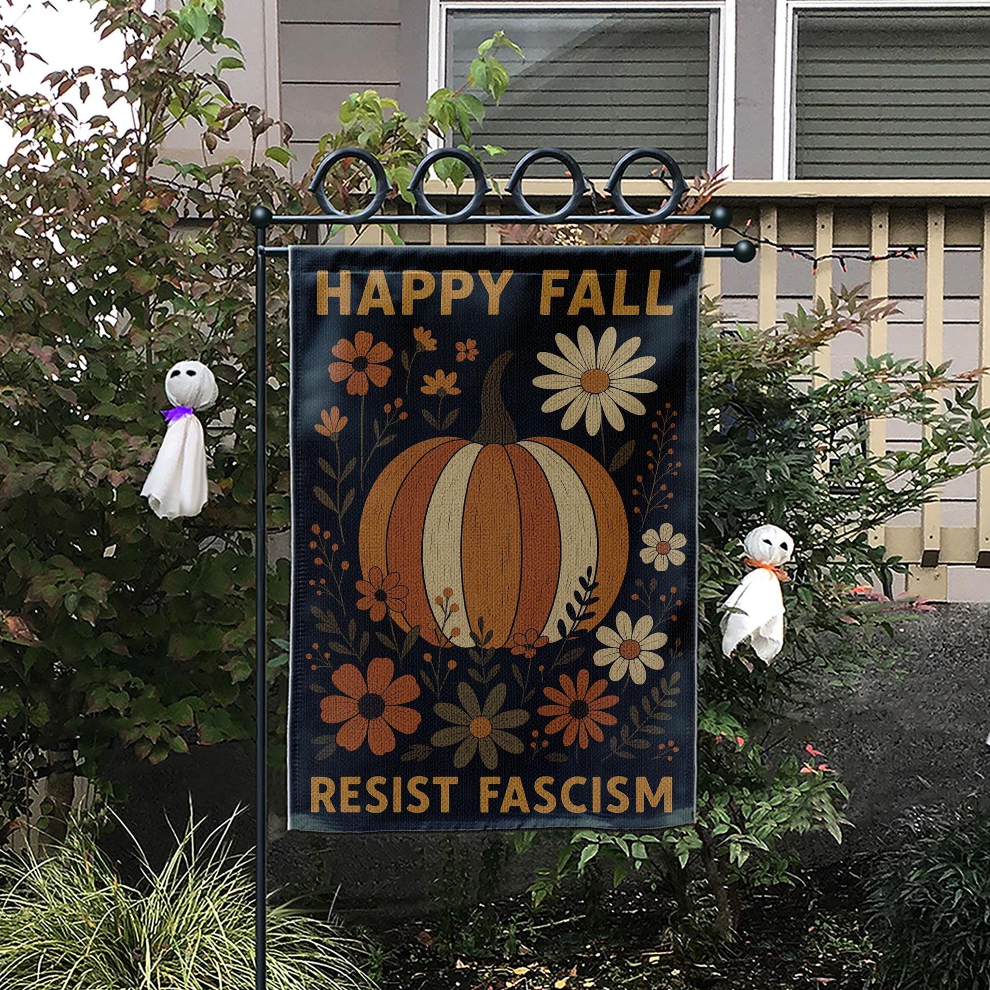 Fall Garden Flag – Pumpkin Autumn Yard Decor with Resist Fascism Message - O92790DAN7