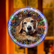 Personalized LED Hanging, Custom Pet Portrait with Name, Dog Memorial Light and Floral Design, Pet Loss Window Decor Gift, Pet Lover Gift