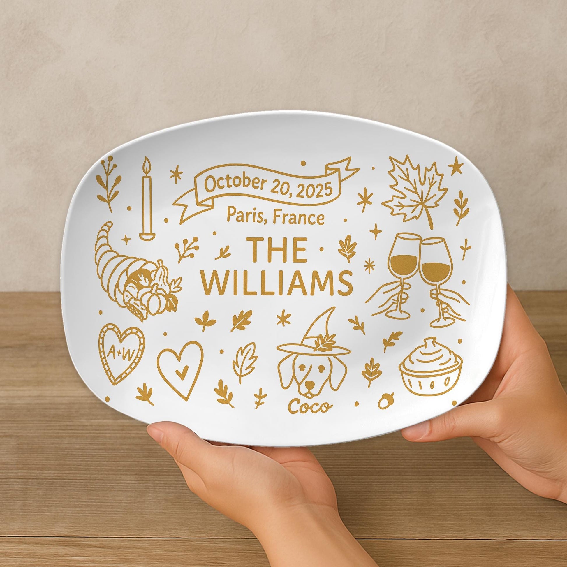 Personalized Autumn Wedding Platter – Custom Halloween Fall Serving Tray – Thanksgiving Engagement Gift – Family Name Keepsake, DECOR ONLY