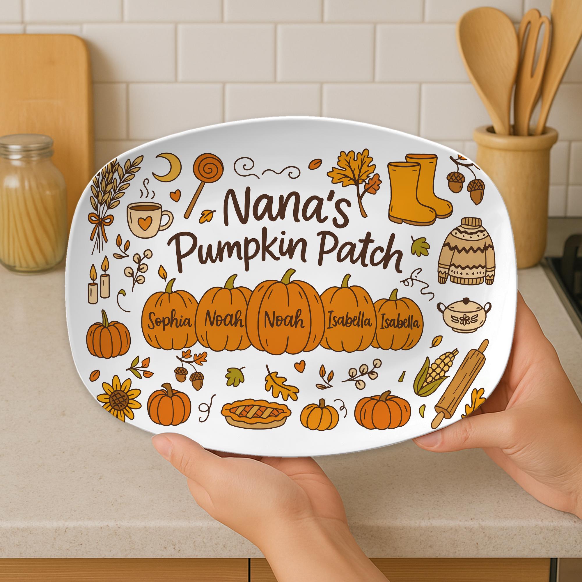 Custom Nana’s Pumpkin Patch Platter – Personalized Autumn Grandma Serving Tray – Fall Family Name Gift – Thanksgiving Kitchen DECOR only