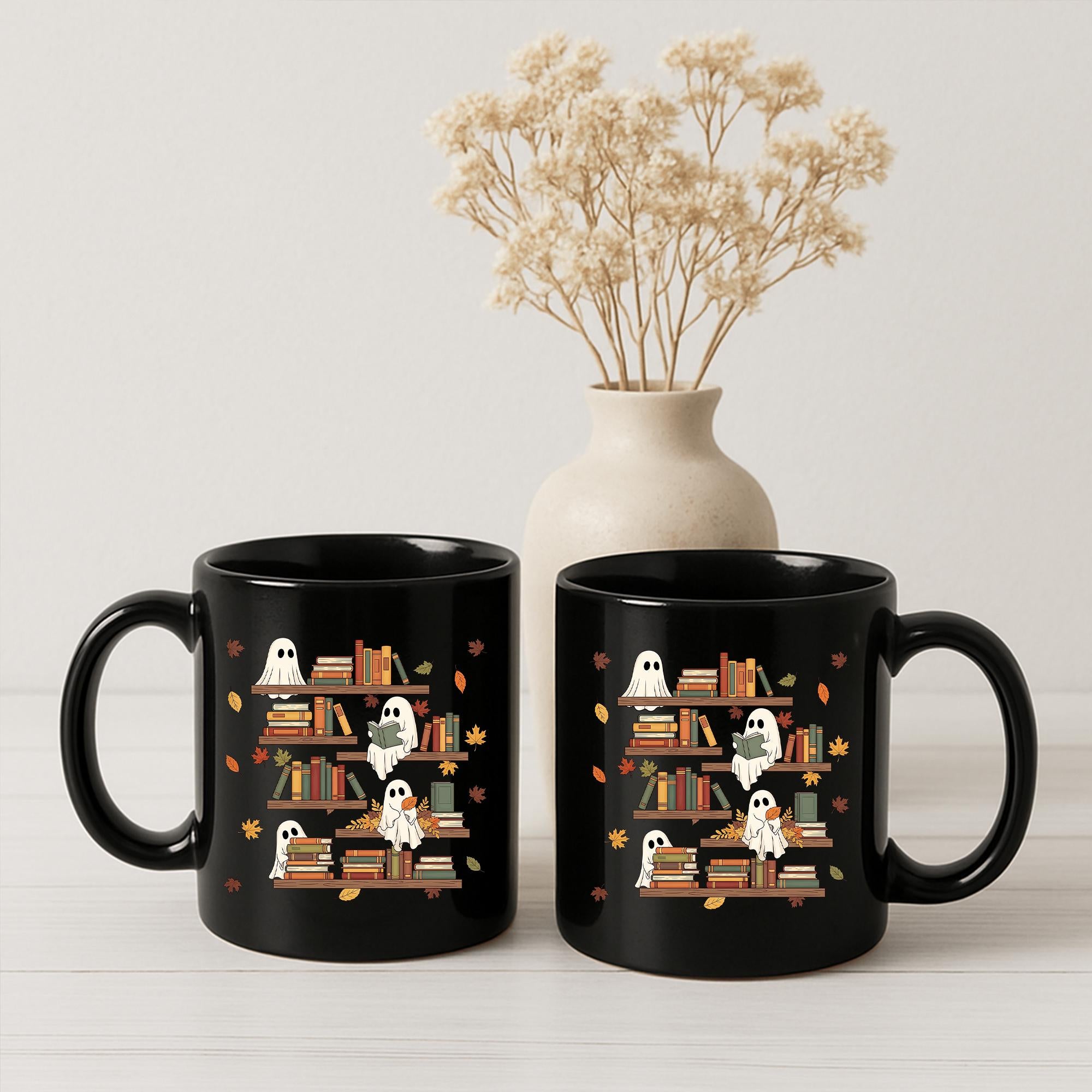 Ghost Reading Books Mug, Spooky Season Mug, Librarian Gift, Halloween Gift, Book Lover Mug, Cute Ghost Decor, Fall Coffee Cup