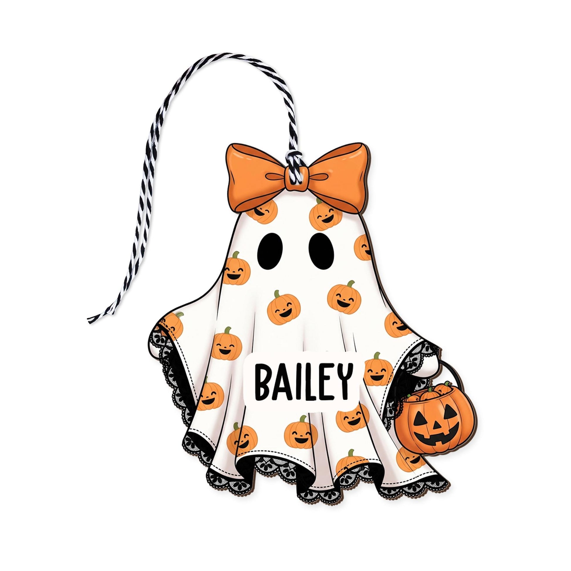 Personalized Ghost Tag: Acrylic & Wood Halloween Charm
