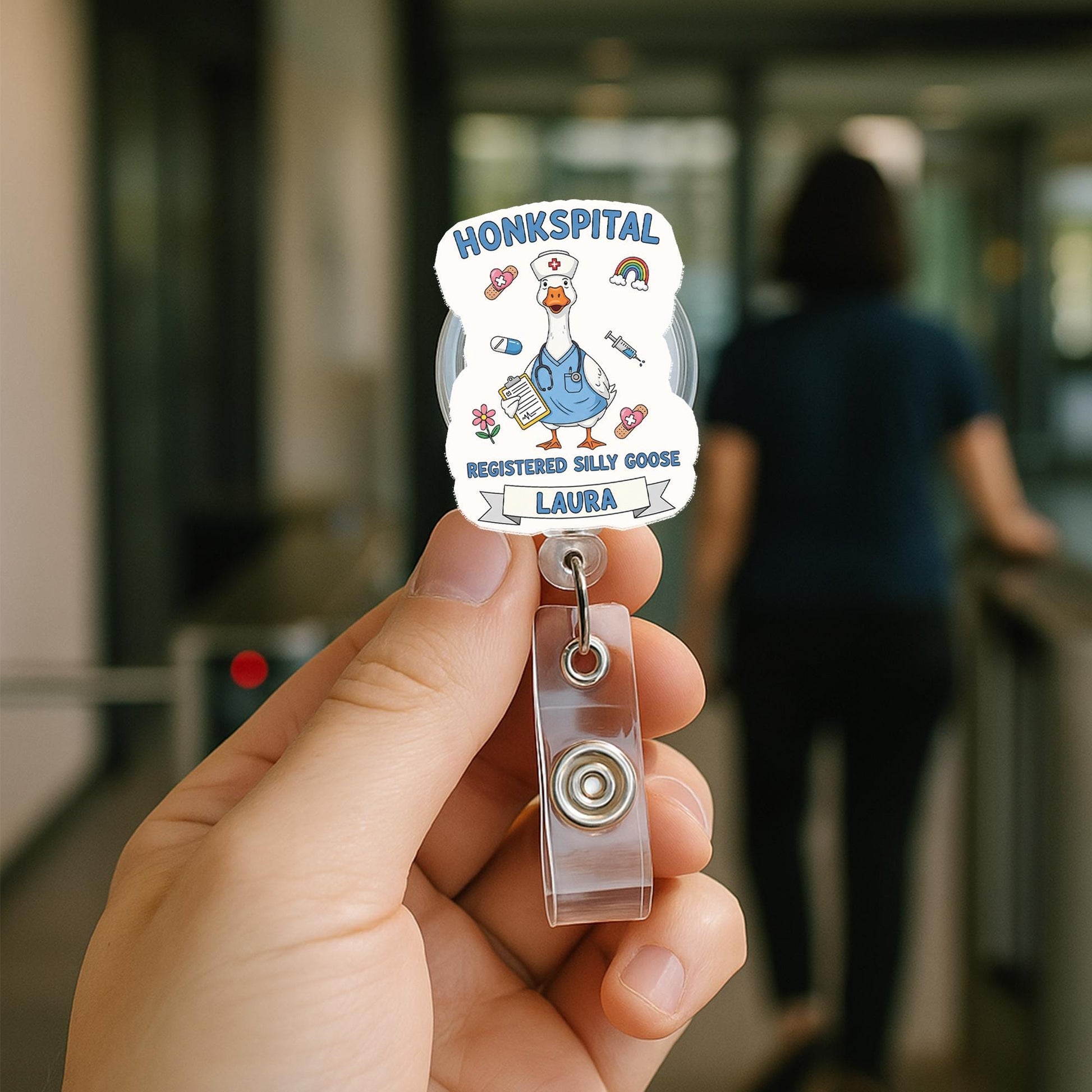Funny Goose Nurse Badge Reel: Honkspital ID Clip