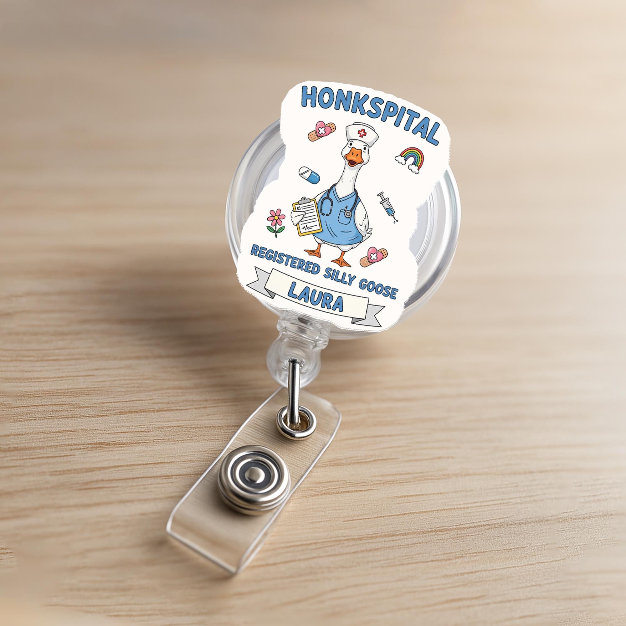 Funny Goose Nurse Badge Reel: Honkspital ID Clip