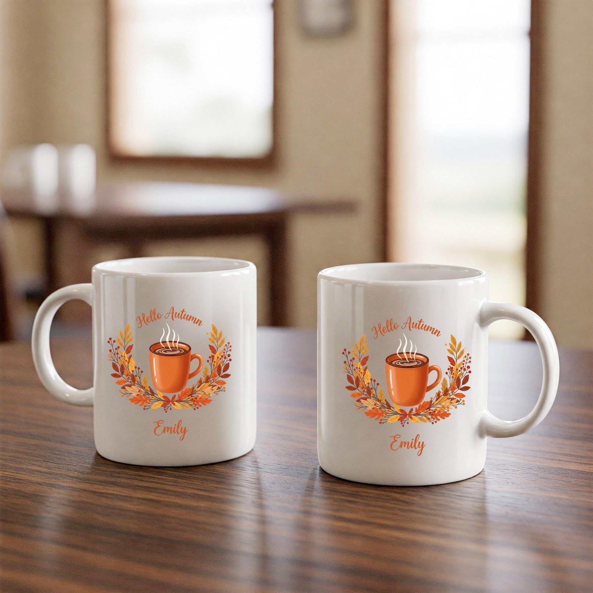 Personalized "Hello Autumn" Mug, Custom Name Fall Mug, Pumpkin Spice Mug, Fall Decor, Unique Halloween Gift, Coffee Lover Gift