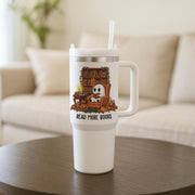 Spooky Ghost Reading Tumbler: Book Lover Halloween Travel Mug