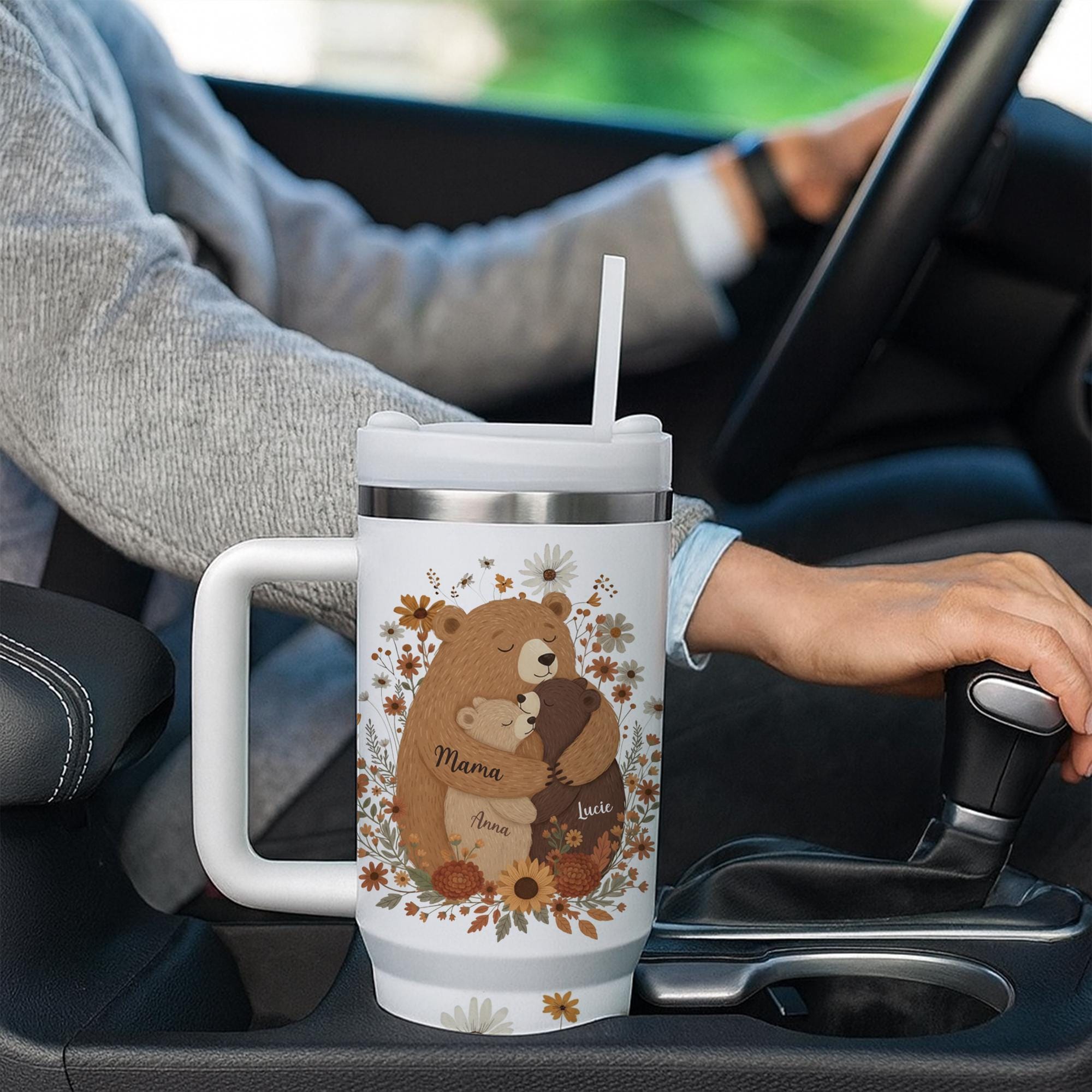 Personalized Mama Bear Tumbler: Boho Wildflower Mom Gift