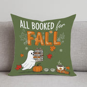 All Booked for Fall Pillow | Cute Ghost Autumn Decor | Book Lover Halloween Throw Pillow | Cozy Fall Home Decoration Gift