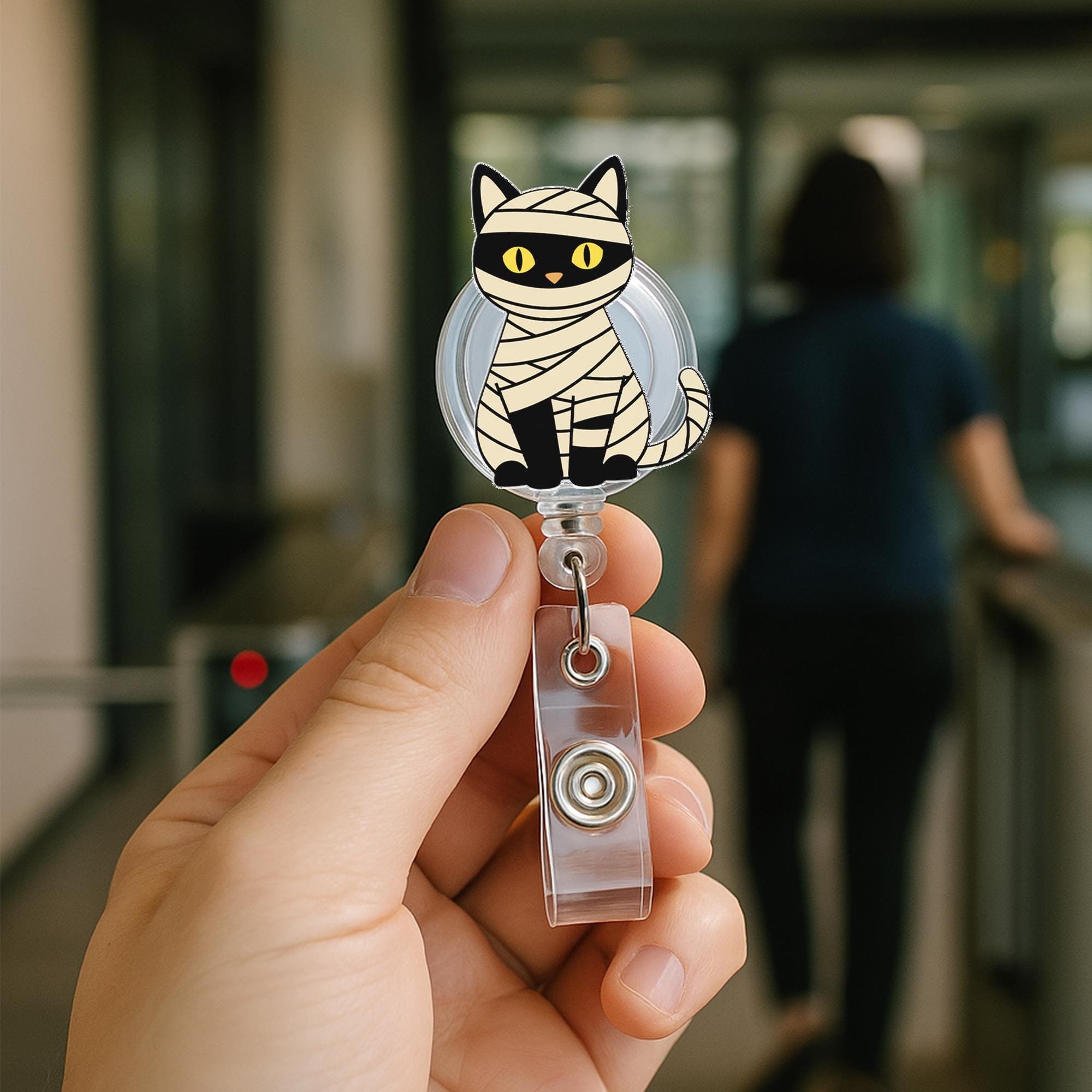 Halloween Cat Badge Reel: Spooky ID Holder, Nurse/Teacher Gift