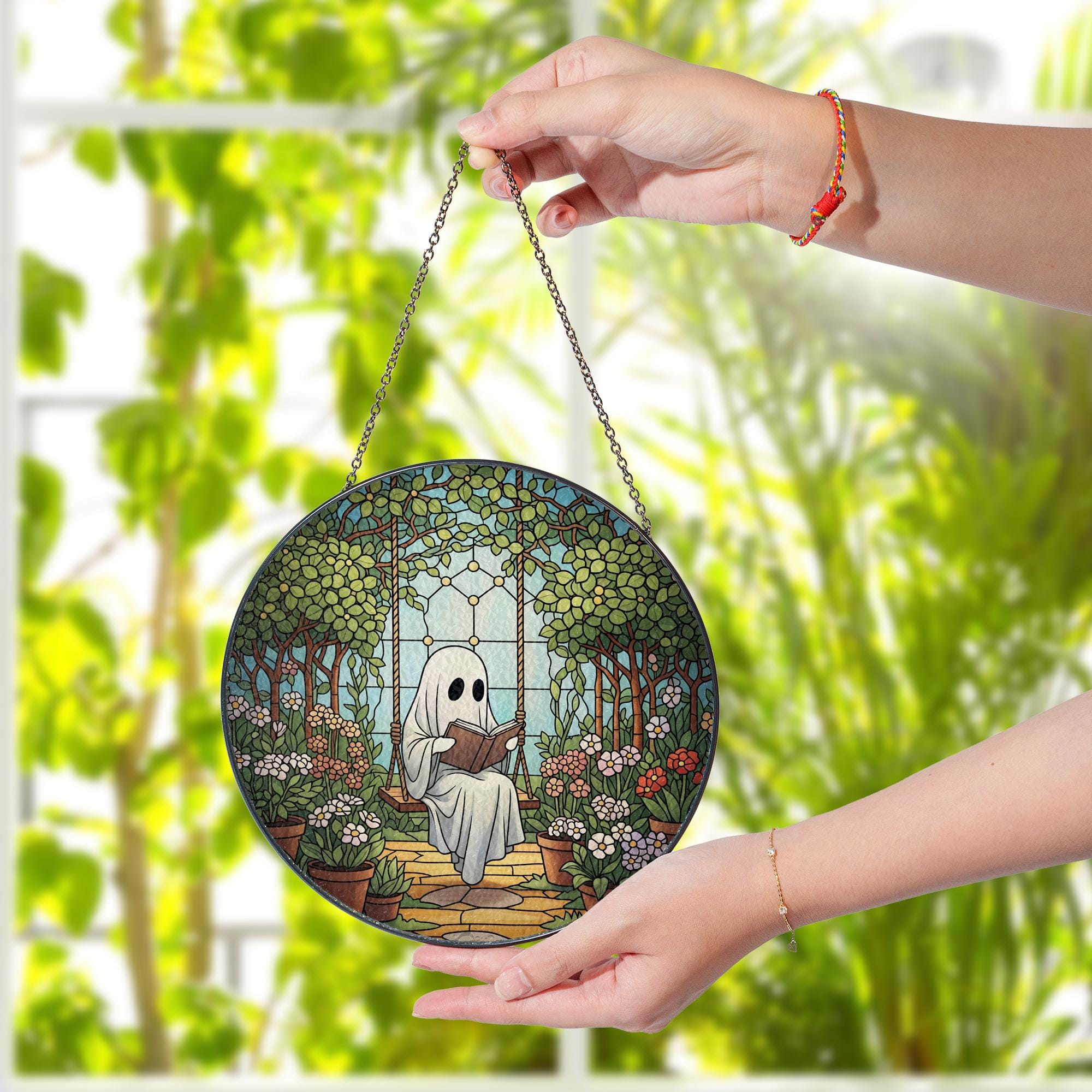 Ghost Suncatcher: Faux Stained Glass, Gothic Cottagecore Window Hanging