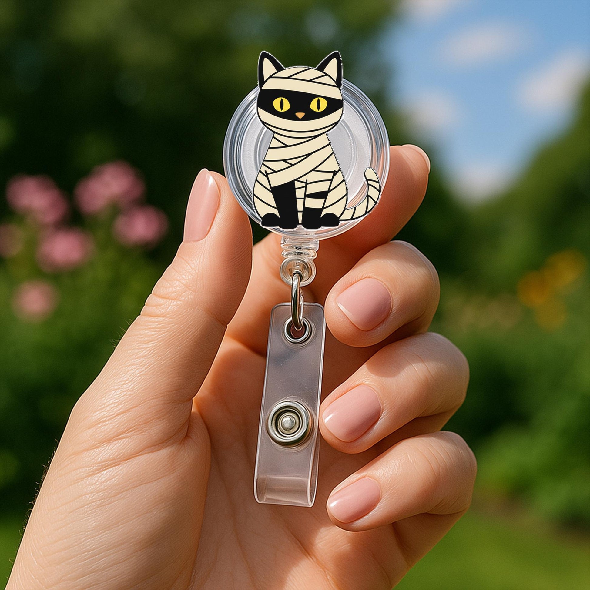 Halloween Cat Badge Reel: Spooky ID Holder, Nurse/Teacher Gift