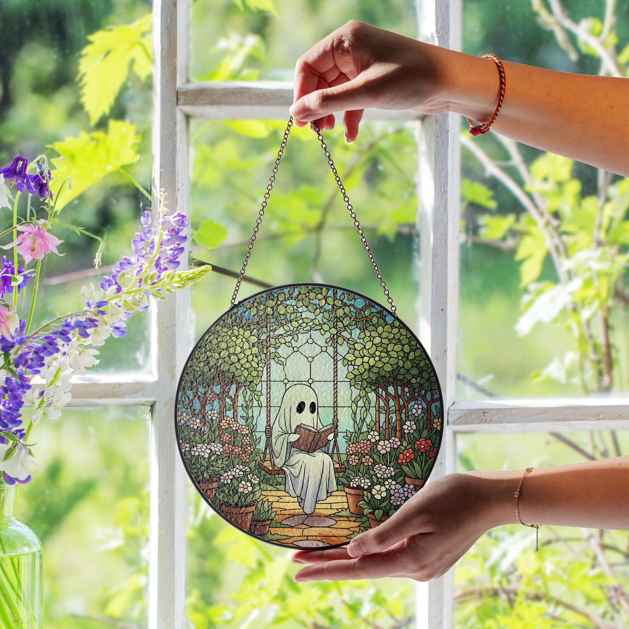 Ghost Suncatcher: Faux Stained Glass, Gothic Cottagecore Window Hanging