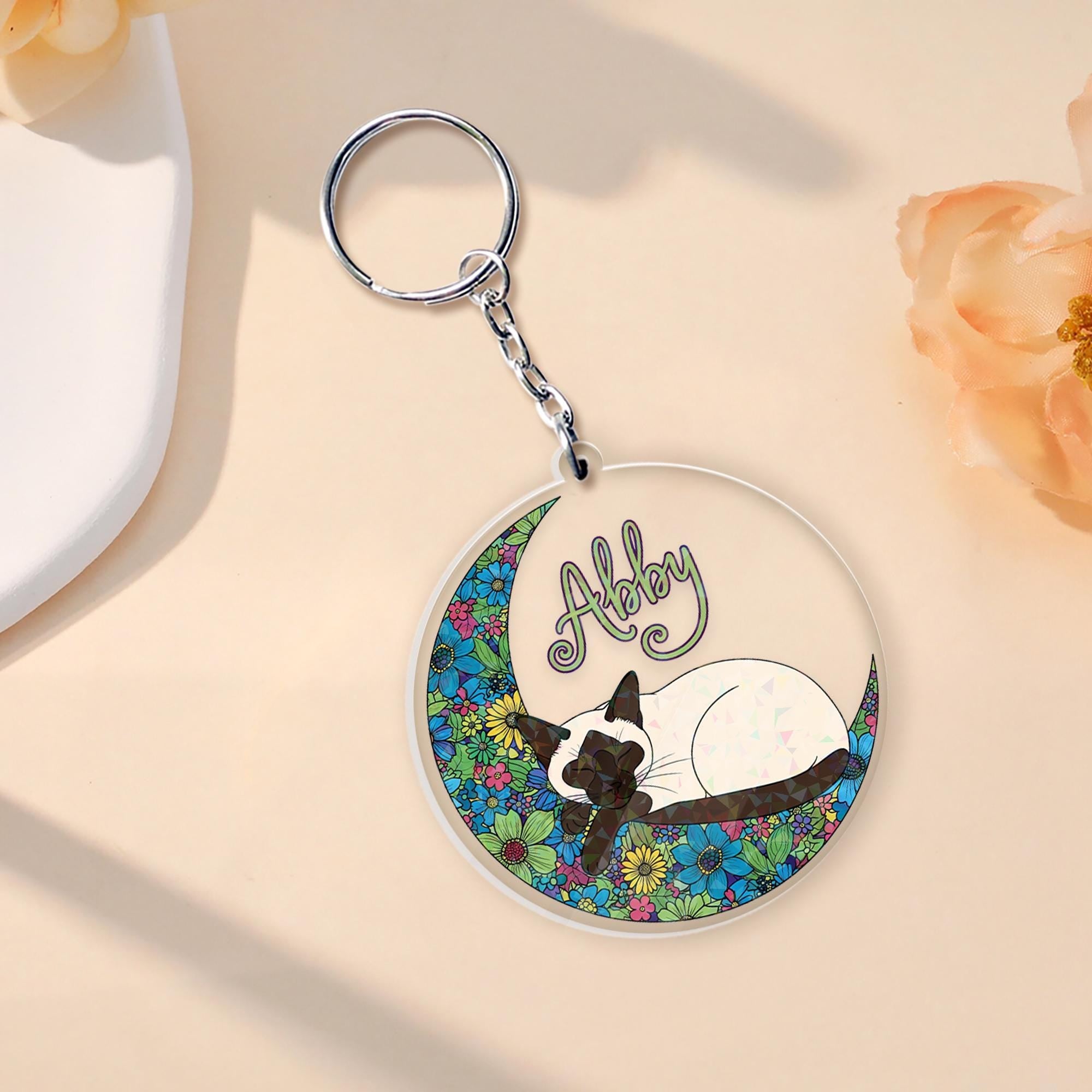 Personalized Siamese Cat Keychain: Custom Name Pet Keyring