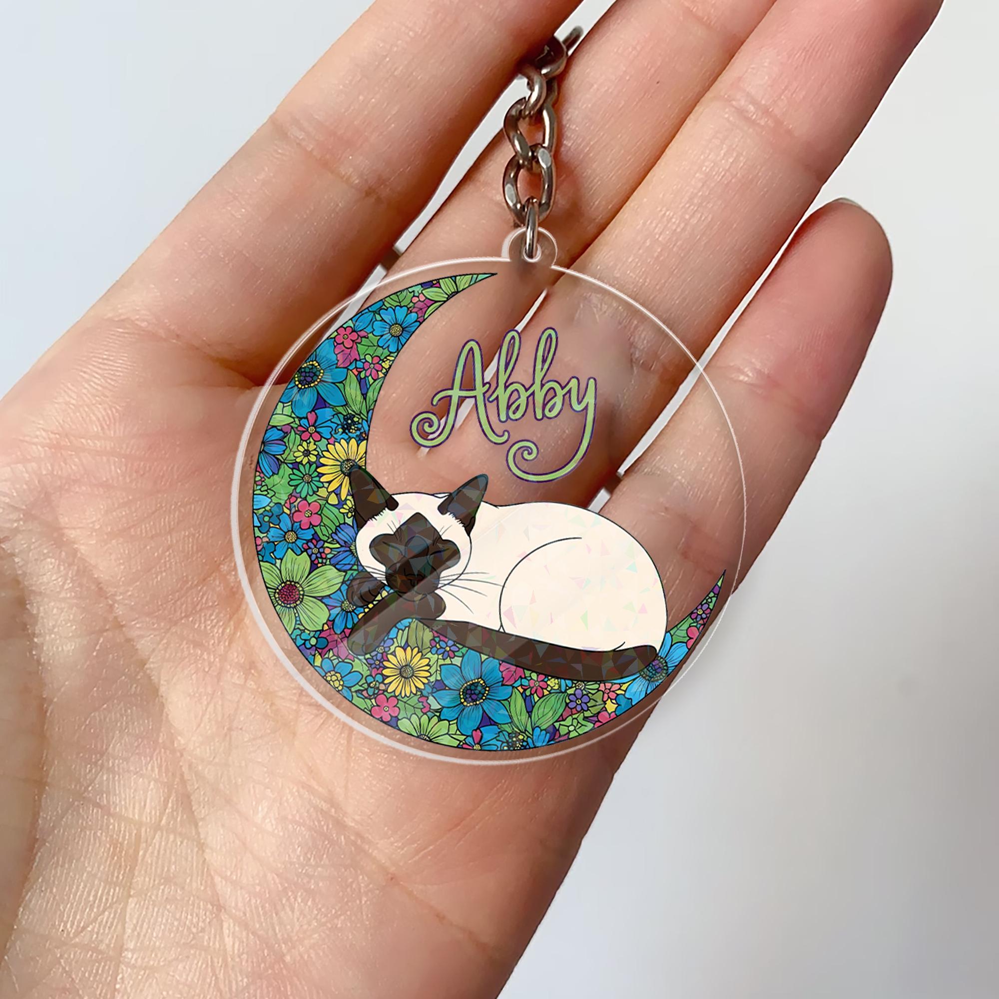 Personalized Siamese Cat Keychain: Custom Name Pet Keyring
