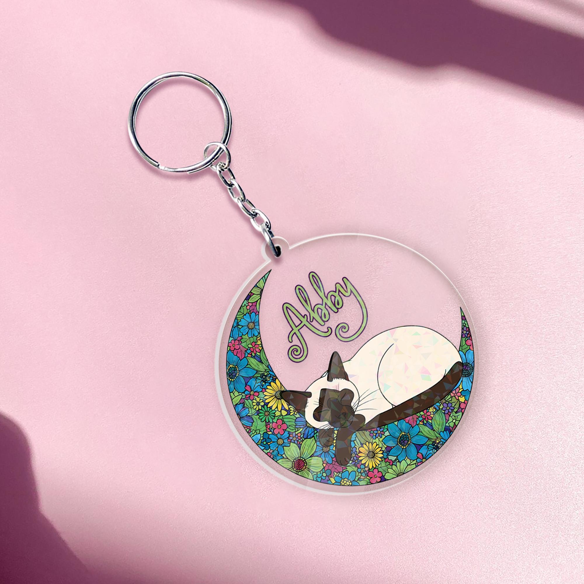 Personalized Siamese Cat Keychain: Custom Name Pet Keyring