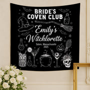 Custom Witchlorette Tapestry – Bride’s Coven Club Bachelorette Backdrop – Personalized Salem Witch Party Decoration 2025