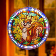LED Squirrel Autumn Leaves Window Hanging, Lighted Fall Decoration for Home, Classroom, or Seasonal Gift, Pet Lovers Gift Idea, Fall Decor