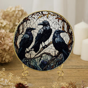 Gothic Raven Glass Suncatcher – Glass Crow Window Hanging – Dark Bird Gothic Home Decor – Mysterious Raven Art