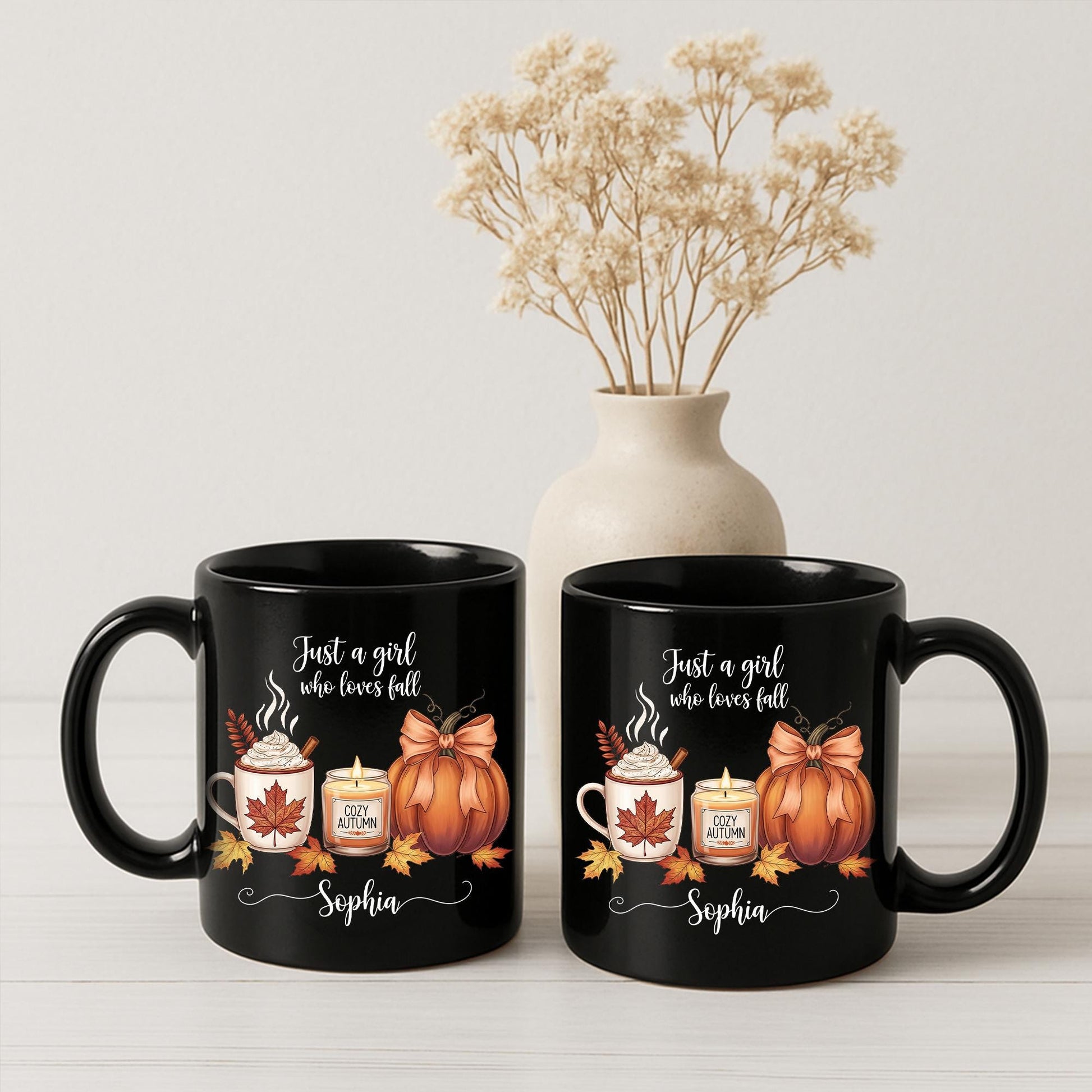 Personalized Fall Mug, Custom Name Autumn Coffee Cup, Just a Girl Who Loves Fall Gift, Cozy Pumpkin Latte Mug, Thanksgiving Gift for Her