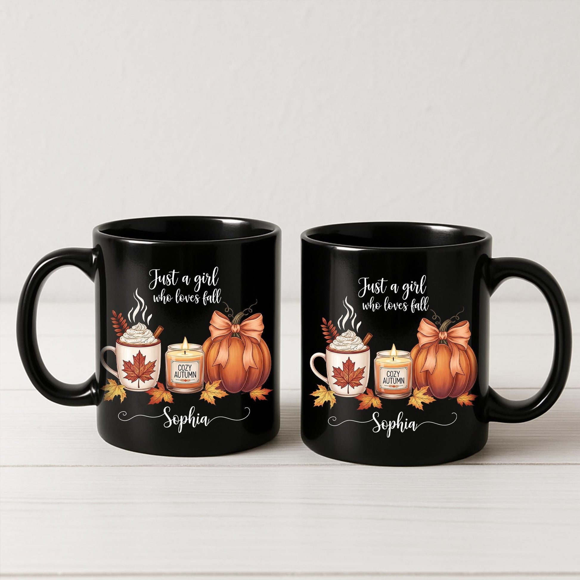 Personalized Fall Mug, Custom Name Autumn Coffee Cup, Just a Girl Who Loves Fall Gift, Cozy Pumpkin Latte Mug, Thanksgiving Gift for Her