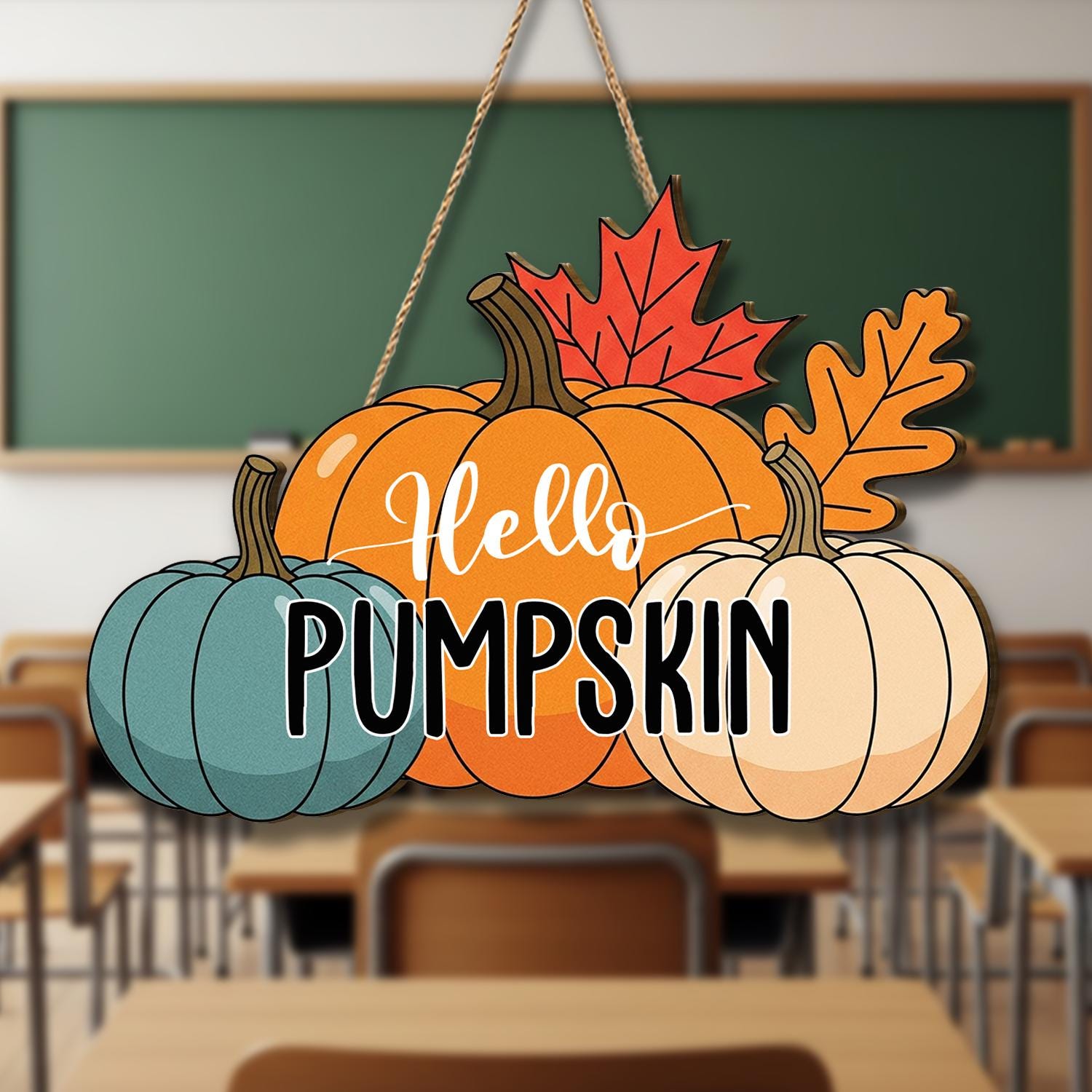 Hello Pumpkin Fall Door Sign, Autumn Decor, Halloween Door Hanger, Seasonal Pumpkin Wall Art, Thanksgiving Decoration, Fall Leaf Home Decor