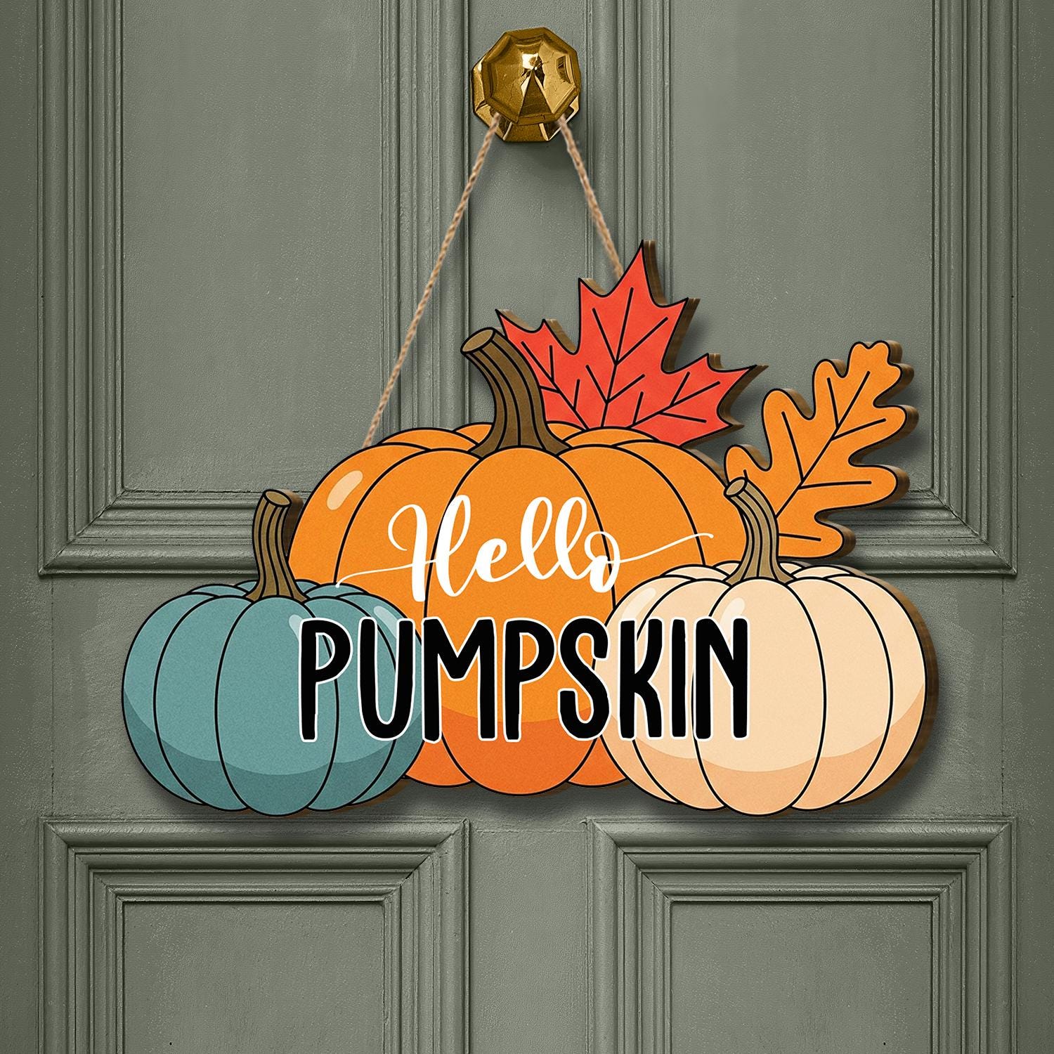 Hello Pumpkin Fall Door Sign, Autumn Decor, Halloween Door Hanger, Seasonal Pumpkin Wall Art, Thanksgiving Decoration, Fall Leaf Home Decor