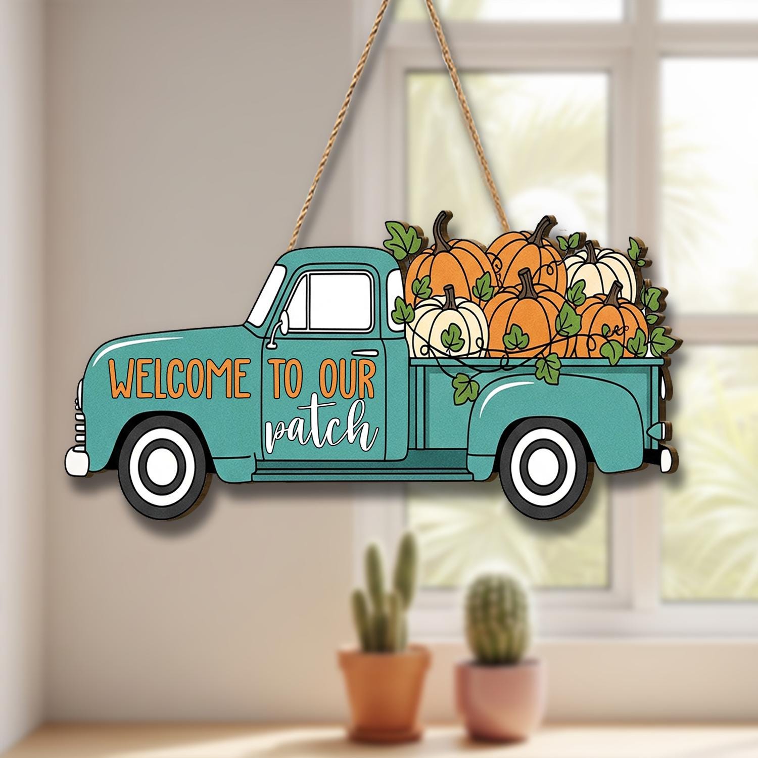 Pumpkin Truck Fall Decor, Autumn Welcome Sign, Rustic Door Hanger, Farmhouse Pumpkin Patch Decoration, Harvest Fall Wall Art