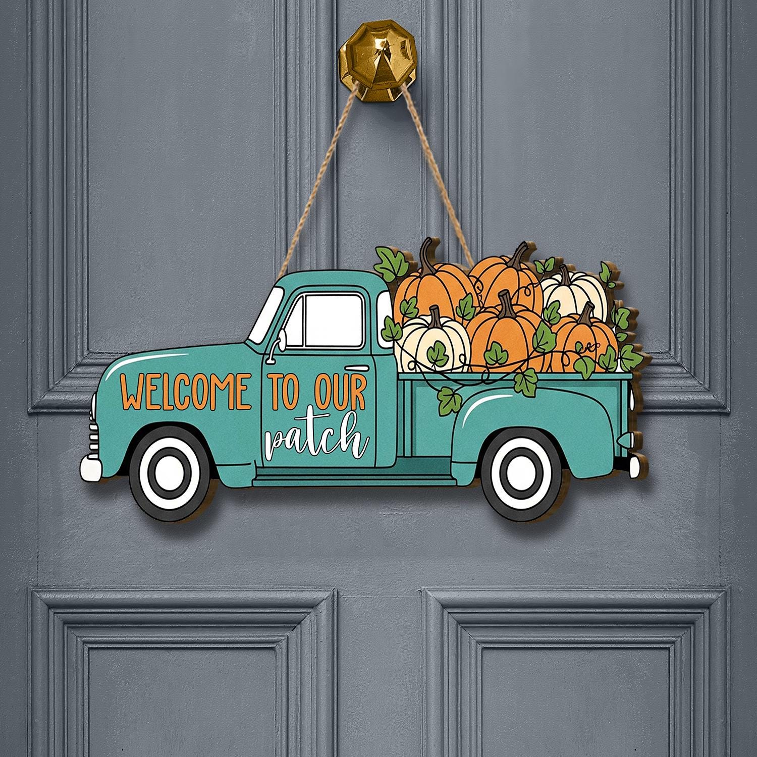 Pumpkin Truck Fall Decor, Autumn Welcome Sign, Rustic Door Hanger, Farmhouse Pumpkin Patch Decoration, Harvest Fall Wall Art