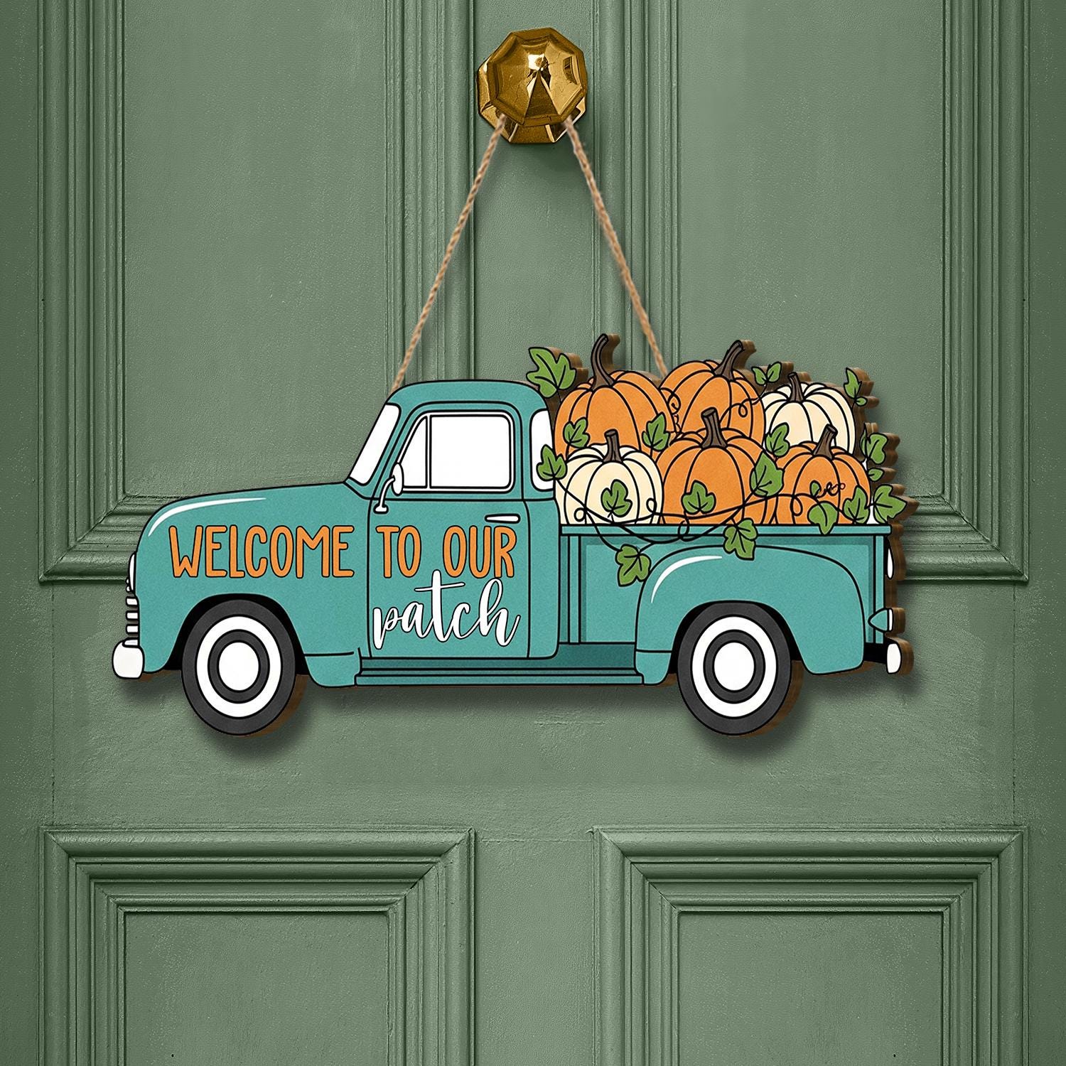 Pumpkin Truck Fall Decor, Autumn Welcome Sign, Rustic Door Hanger, Farmhouse Pumpkin Patch Decoration, Harvest Fall Wall Art