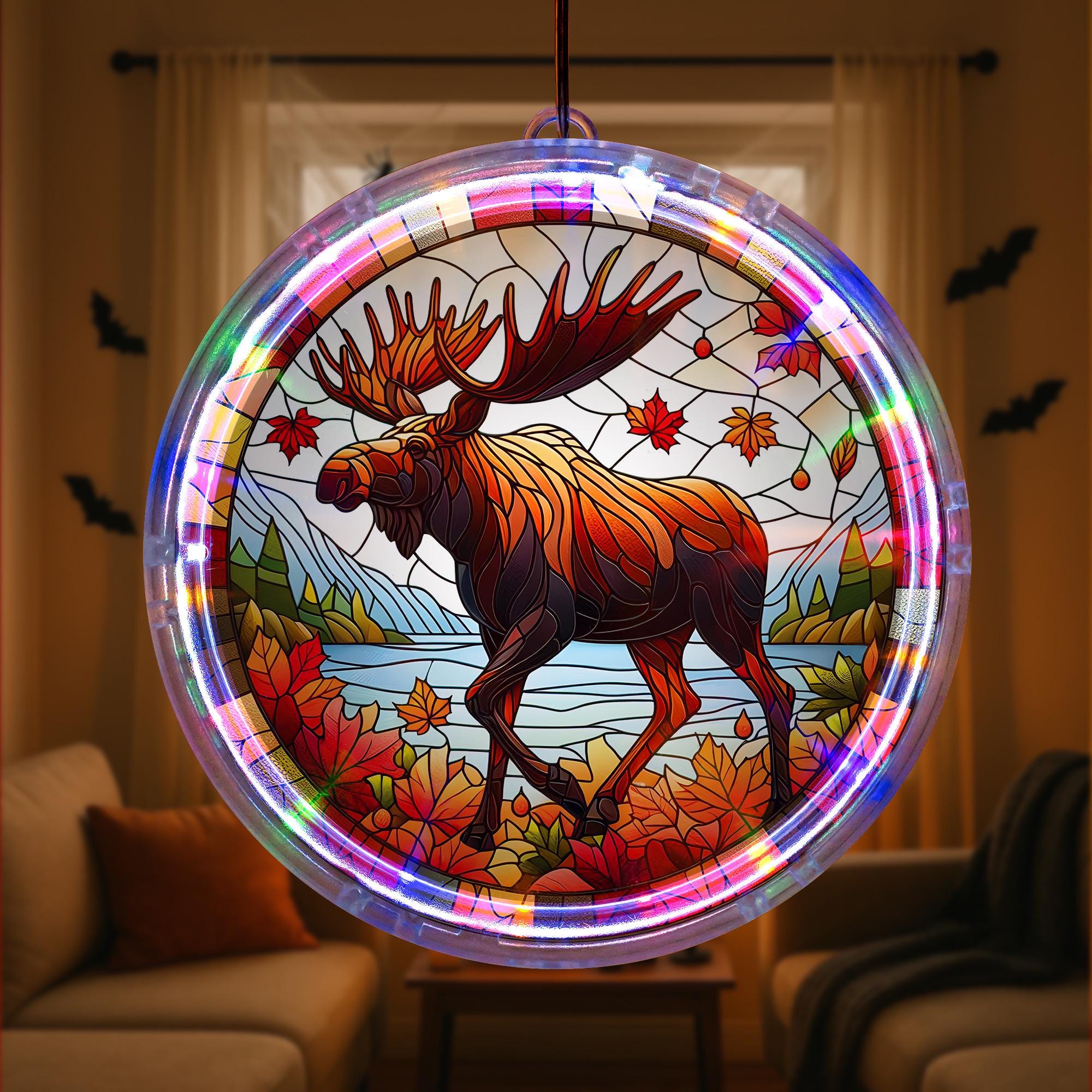 Autumn Moose LED Hanging Light: Rustic Cabin Decor