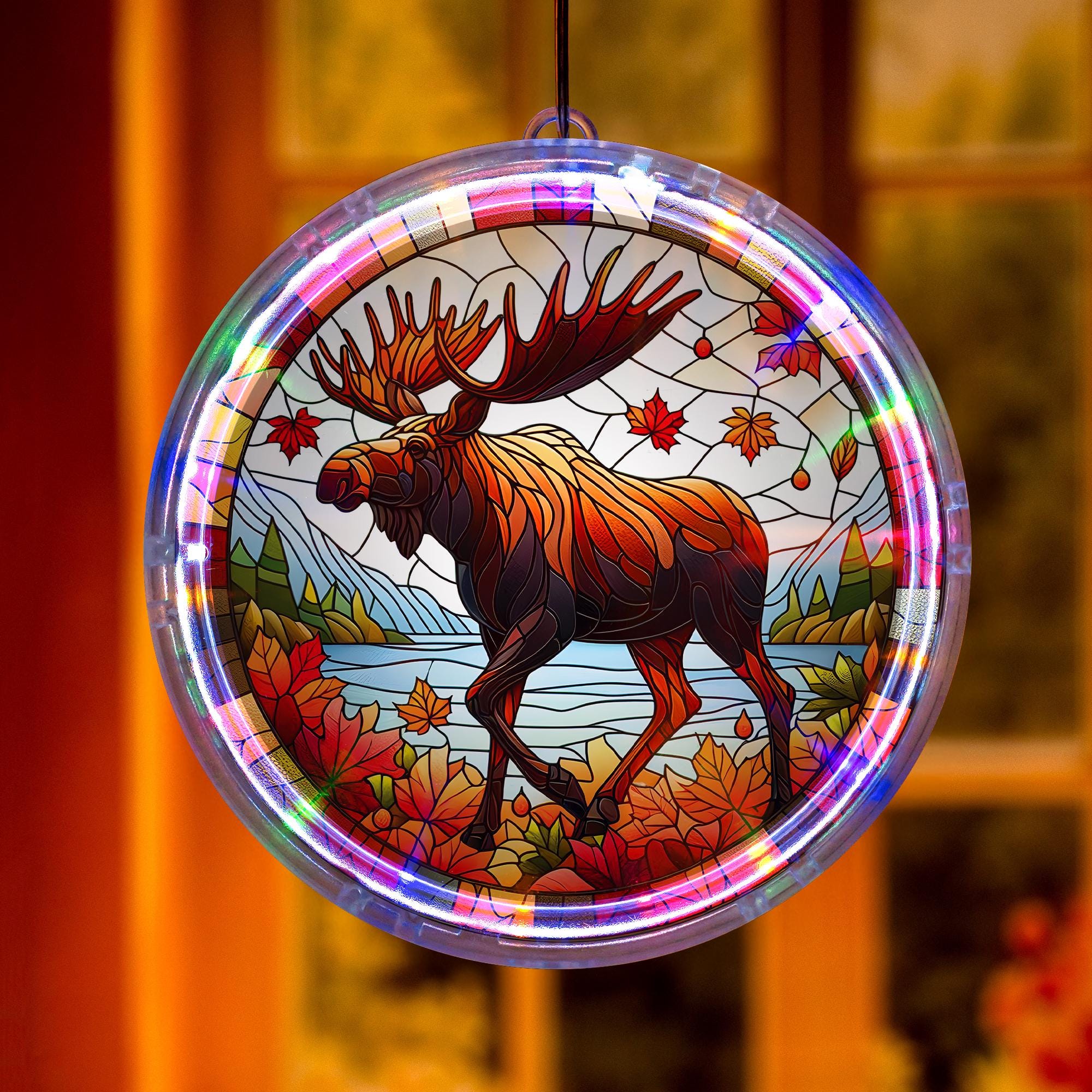 Autumn Moose LED Hanging Light: Rustic Cabin Decor