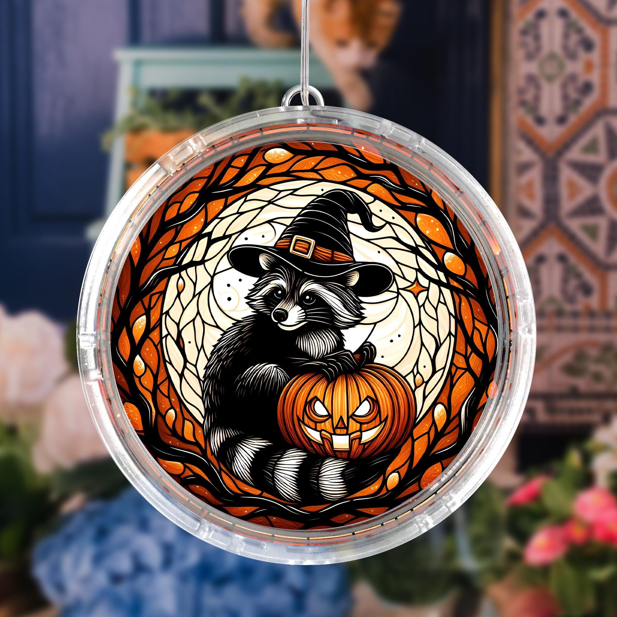 Halloween Raccoon LED Light: Spooky Pumpkin, Witch Hat Decor