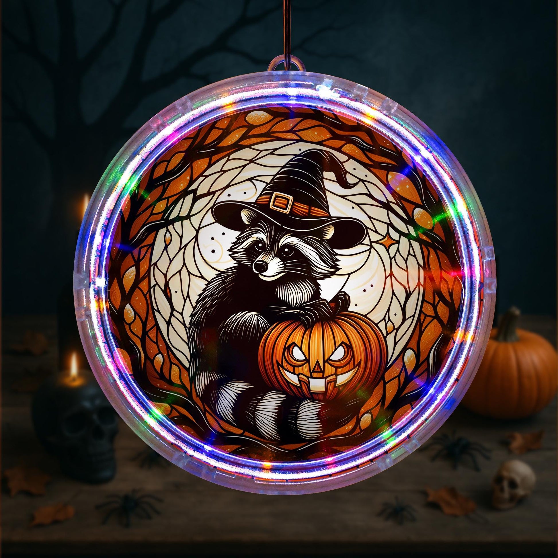 Halloween Raccoon LED Light: Spooky Pumpkin, Witch Hat Decor