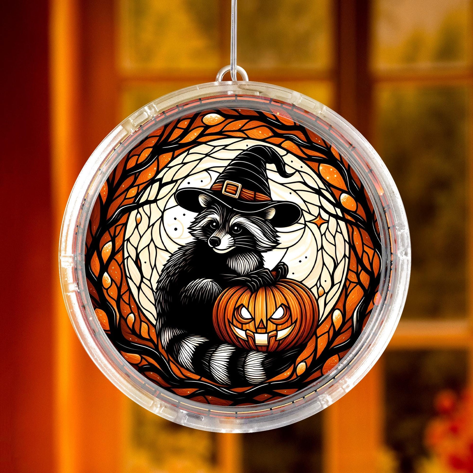 Halloween Raccoon LED Light: Spooky Pumpkin, Witch Hat Decor