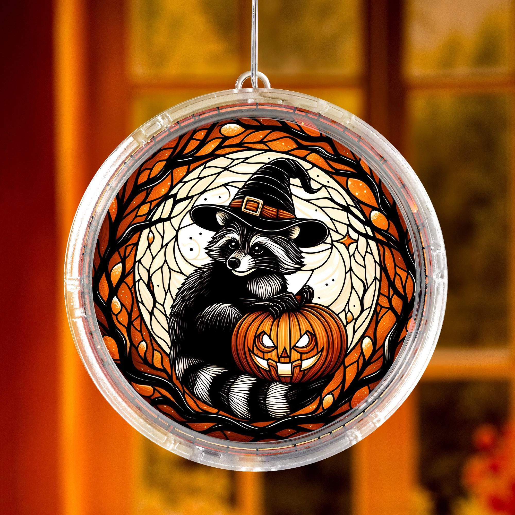 Halloween Raccoon LED Light: Spooky Pumpkin, Witch Hat Decor