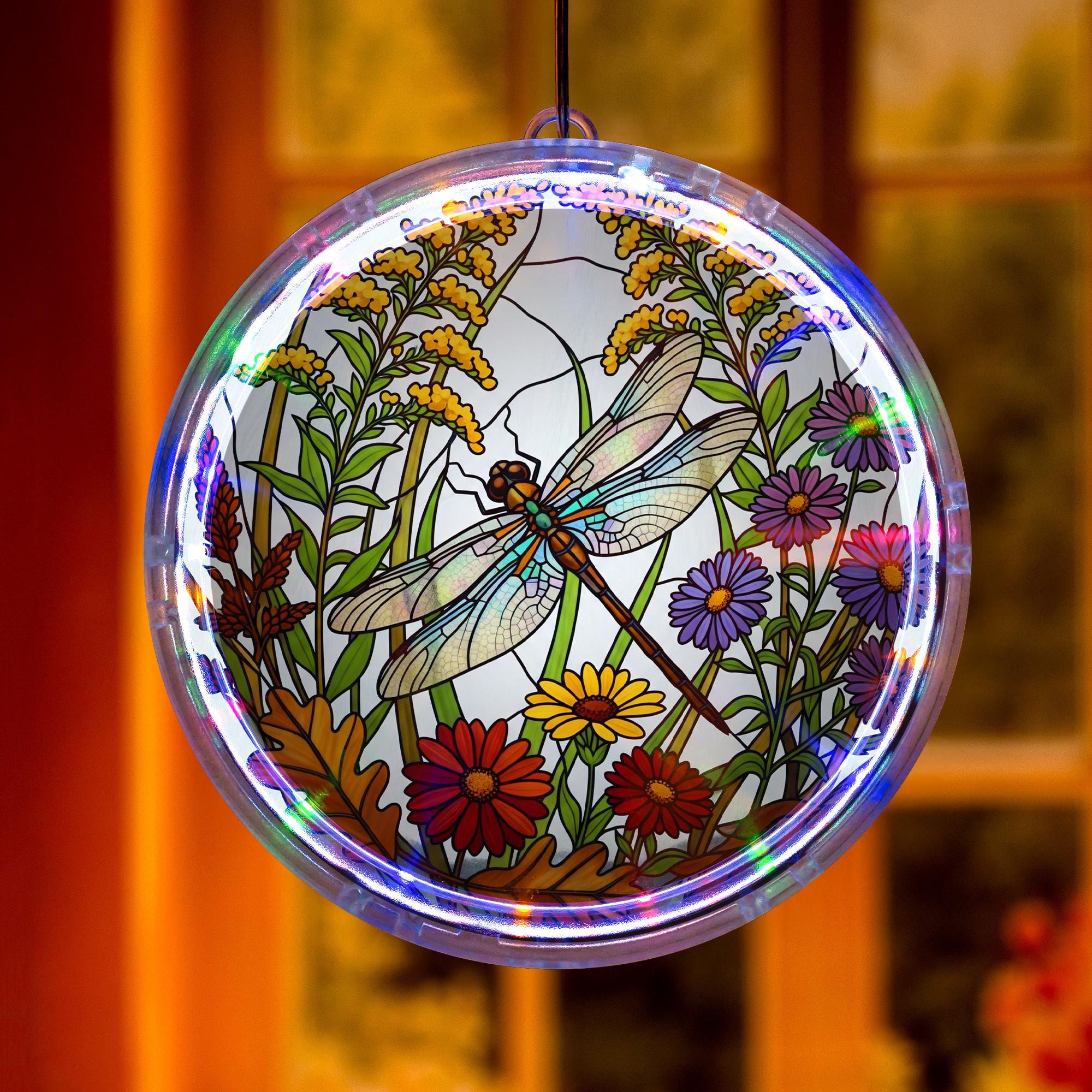 Autumn Dragonfly LED Hanging – Dragonfly Acrylic , Fall Nature Window Decor, Rustic Cabin Insect Ornament