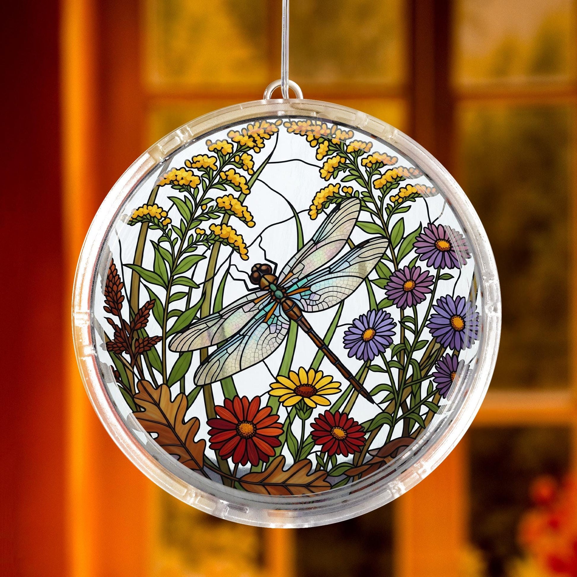 Autumn Dragonfly LED Hanging – Dragonfly Acrylic , Fall Nature Window Decor, Rustic Cabin Insect Ornament