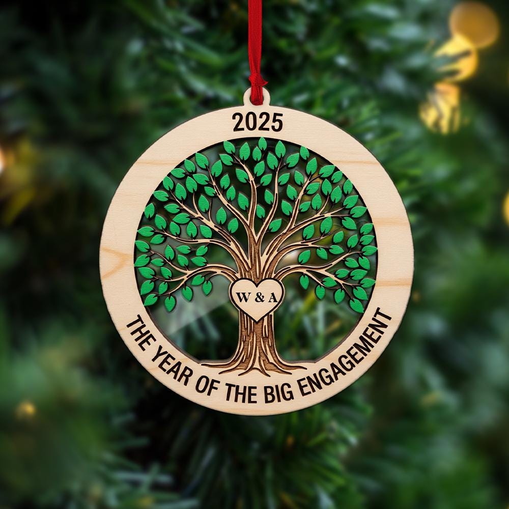 Personalized Engagement Ornament: Wood Tree of Life Keepsake