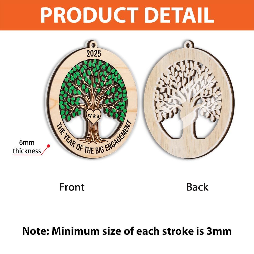 Personalized Engagement Ornament: Wood Tree of Life Keepsake
