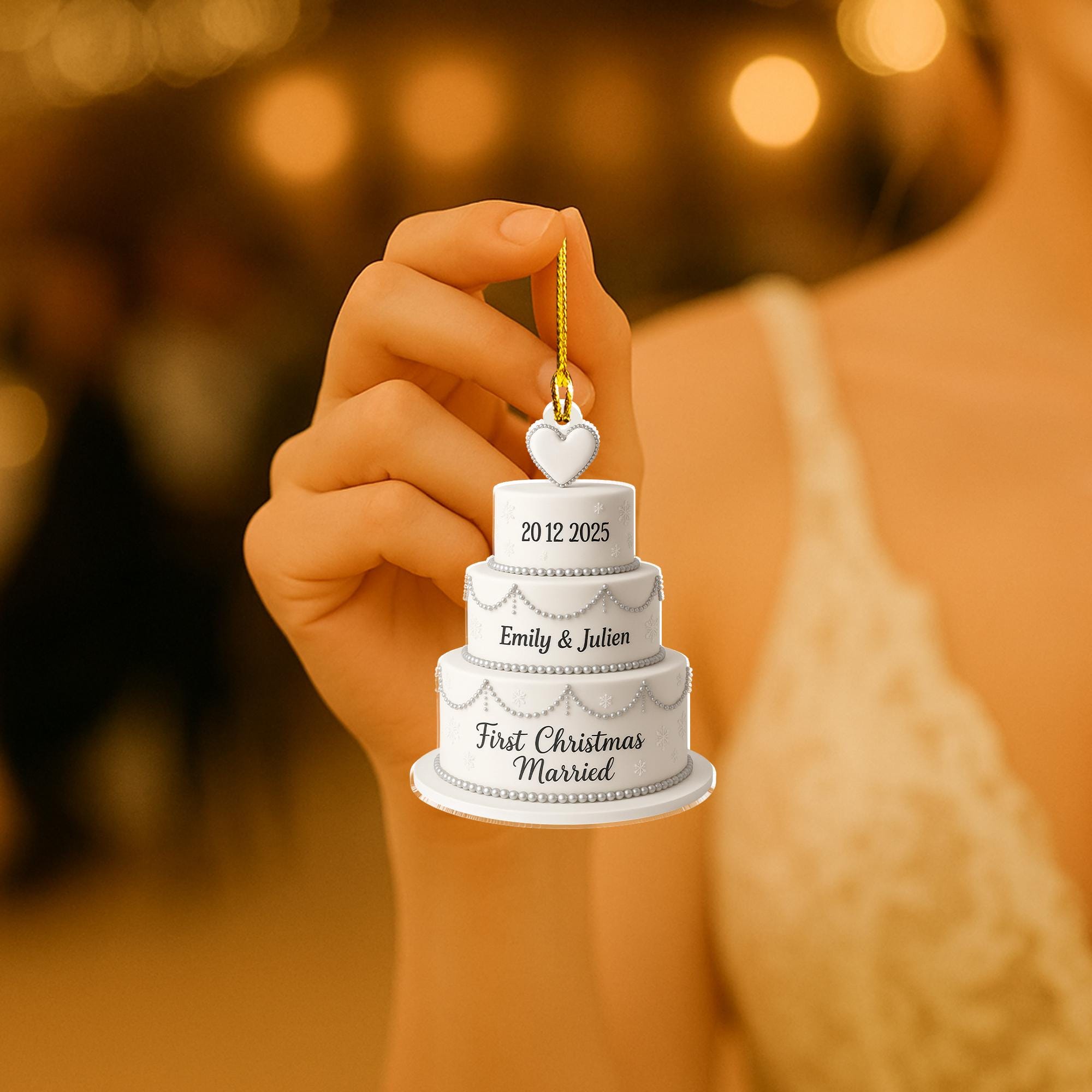 Personalized Wedding Cake Ornament – First Christmas Married – Acrylic Keepsake Gift 2025