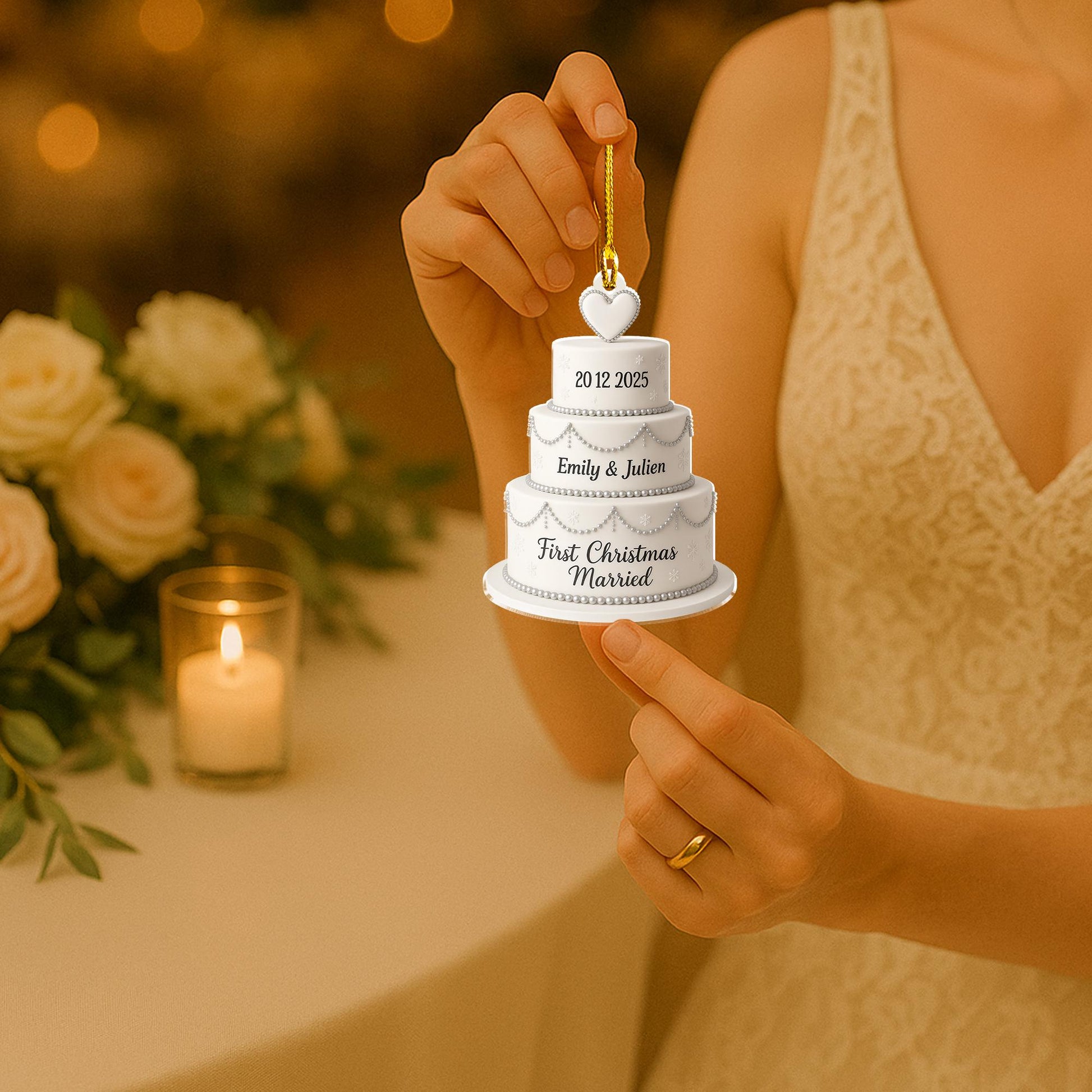 Personalized Wedding Cake Ornament – First Christmas Married – Acrylic Keepsake Gift 2025