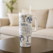 40 oz Elephant Tumbler with Handle, Personalized Name Tumbler, Custom Safari Tumbler, Large Travel Tumbler, Unique Gift for Her