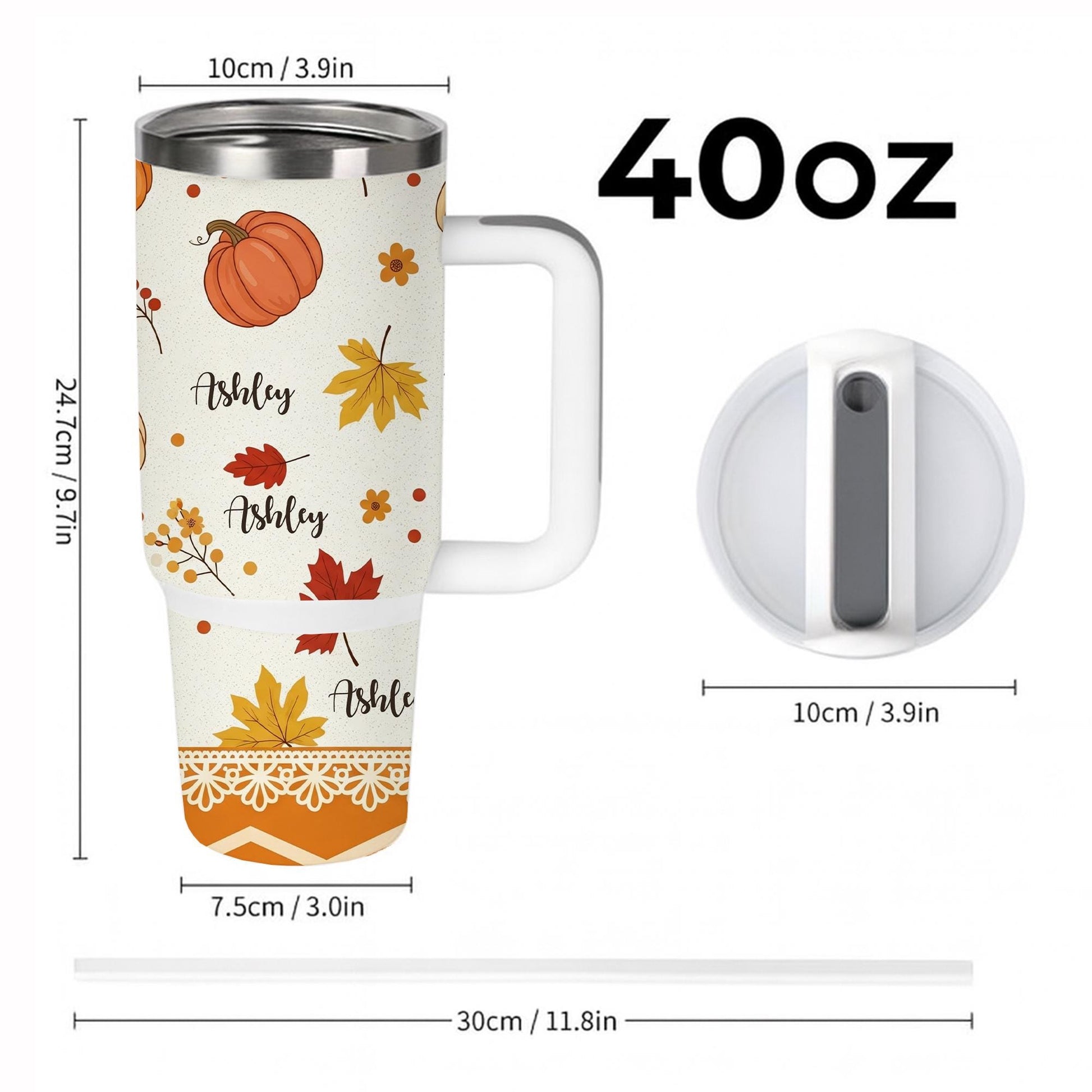 40 oz Pumpkin Tumbler with Handle, Personalized Autumn Tumbler , Custom Name Tumbler , Large Fall Travel Tumbler , Cozy Gift for Her